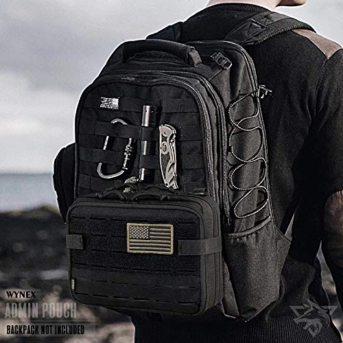 WYNEX Tactical Molle Admin Pouch of Laser Cut Design, Utility Pouches Molle Attachment Military Medical EMT Organizer with Map Pocket EDC Pack IFAK Tool Holder US Patch Included