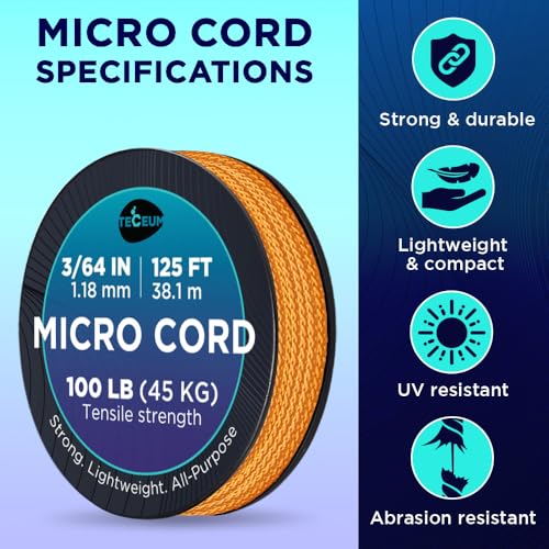 TECEUM Micro Paracord – Navy Blue – 1.18 mm x 125 ft – Micro Utility Cord – Thin Braided Paracord Rope Nylon Polyester – Wind Chime Replacement – Survival Strong String 038c