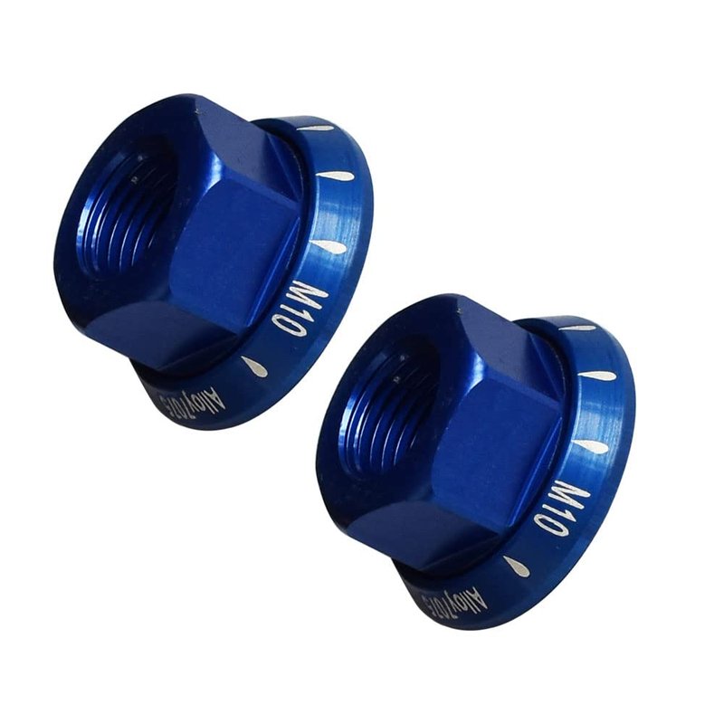 Albedel Blue 2 x M10 Bike Wheel Hub Axle Nuts 7075 Aluminum Bicycle Chromed Skewer Bolt Screw Nut Road MTB Replacement