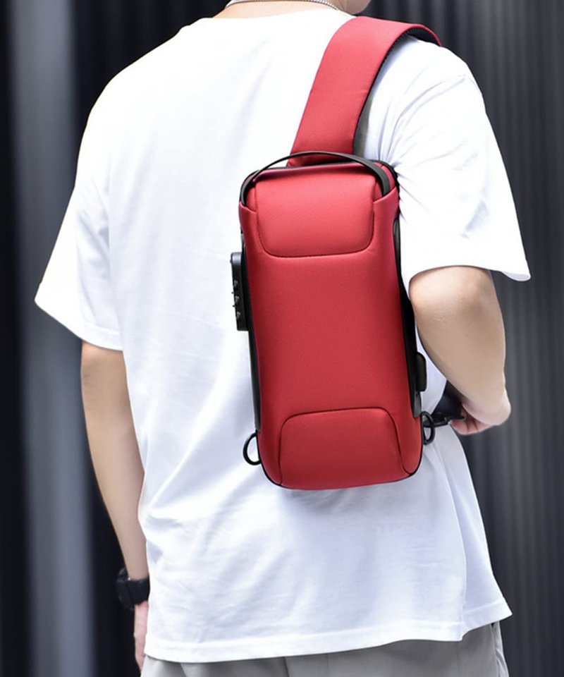 HOXSURY Sling Backpack USB Anti-Theft Waterproof Chest Daypack Casual Shoulder Bag (Red)