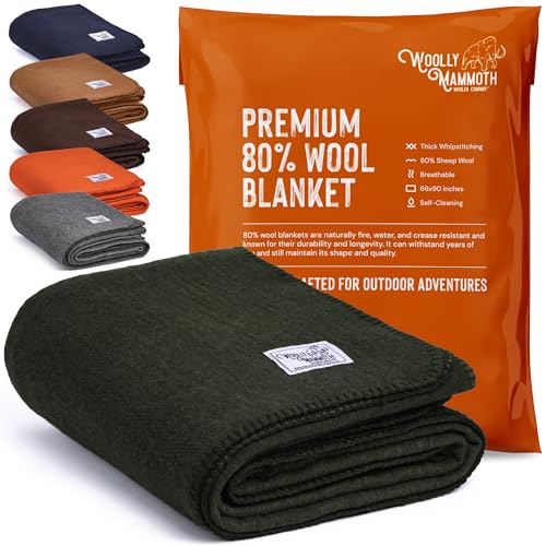 Woolly Mammoth Merino Wool Blanket - Large 66" x 90", 4LBS Camp Blanket | Throw for the Cabin, Cold Weather, Emergency, Dog Camping Gear, Hiking, Survival, Army, Outside, Outdoors – Hunter Green