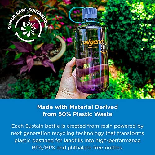 Nalgene Sustain Tritan BPA-Free Water Bottle Made with Material Derived from 50% Plastic Waste, 32 OZ, Narrow Mouth, Dove Gray