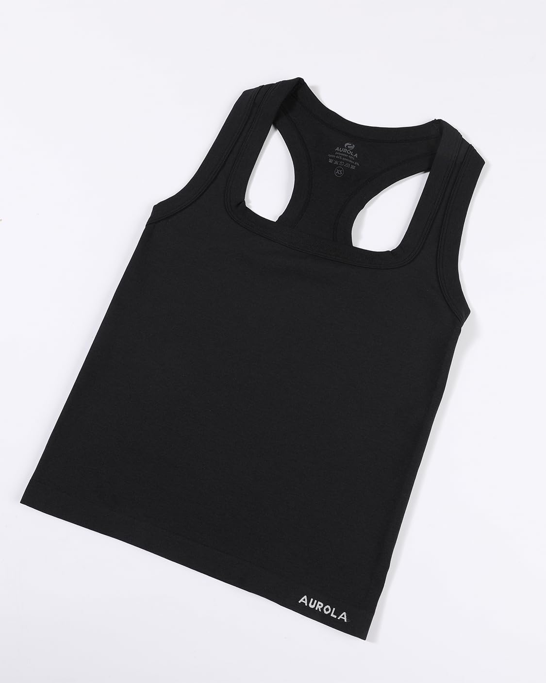 AUROLA Essentials Seamless Sleeveless Raceback Top,Women Subtle Marl Workout Square Neck Fitted Tank,Black,M