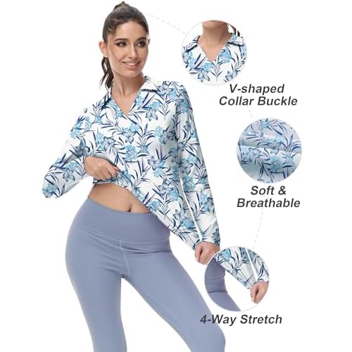 Women's Golf Polo Shirts Long Sleeve Workout Tops V Neck UPF 50+ Sun Protection Quick Dry Lightweight Active Shirts