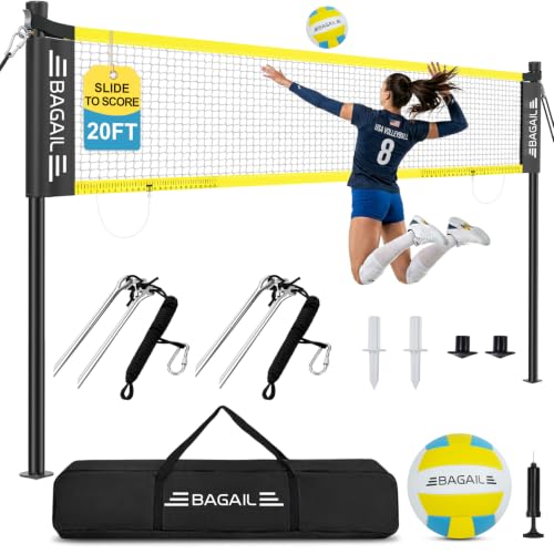 Yellow 20FT Outdoor Volleyball Net Set Portable Beach & Backyard Play