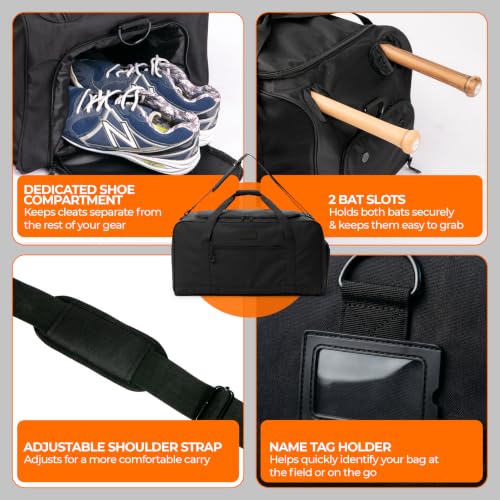 Fitdom 86L Baseball Softball Equipment Duffle Bag with 2 Bat Sleeves