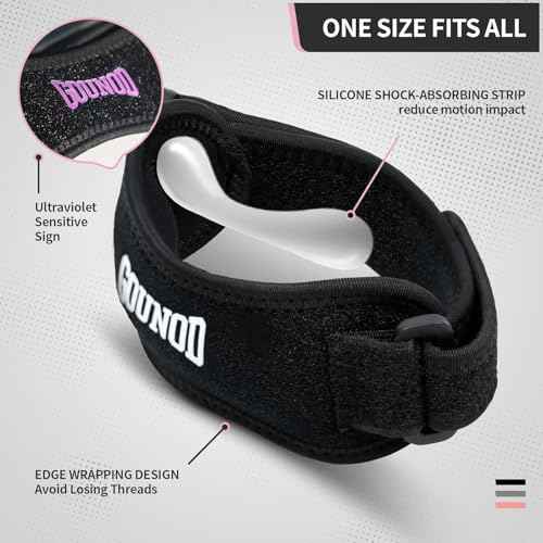 GOUNOD Patellar Tendon Support Strap 2 Pack,Knee Strap for Knee Pain Relief,Patella Band for Basketball, Jumpers Knee, Tendonitis, Running, Hiking, Soccer, Osgood Schlatter£¨Black£©