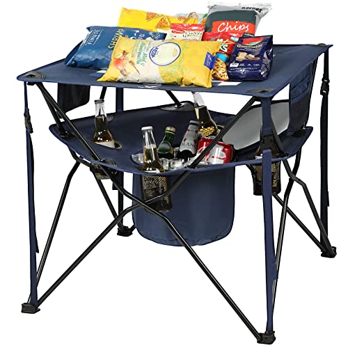 EVER ADVANCED Folding Tailgating Table with Cooler, Portable Camping Picnic Table with Cup Holders and Carry Bag for Outdoors, Beach, Hiking and Tailgating, Blue