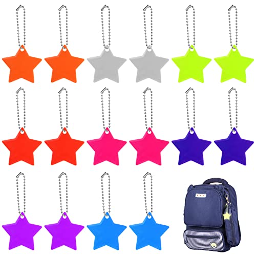 OSDUE Reflective Pendants, 16 Pcs Reflective Gear Backpack Pendants, School Bag Keychain Security Reflective Sheets Reflective Tags for Pets, Kids, Bicycles, Backpacks and Night Walks - (Star Style)