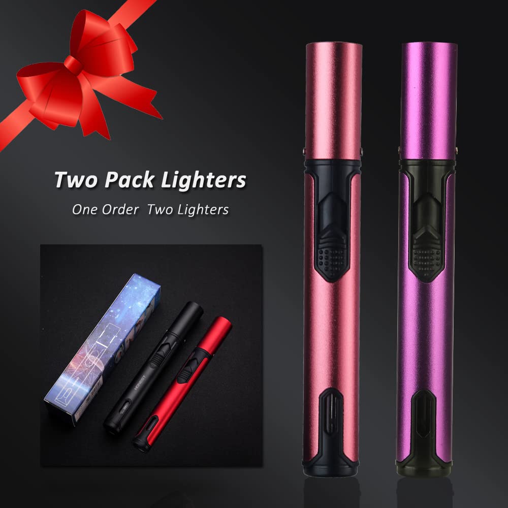 PROMISE Torch Lighters, Butane Lighters Refillable Single Jet Flame for Candle Grill BBQ Camping (Pink& Purple)