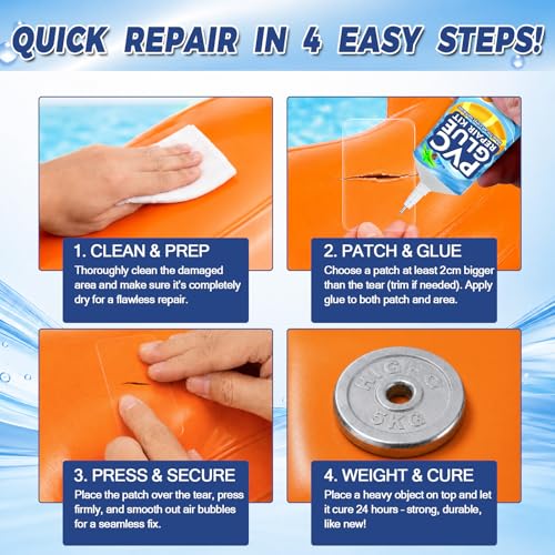 Air Mattress Repair Kit with Waterproof Vinyl Patches & PVC Glue