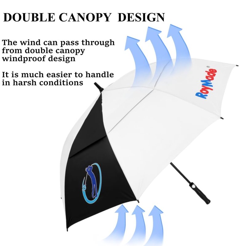 ROYMADE Golf Umbrella Automatic Open Double Canopy Vented Windproof Waterproo Golf Umbrella (White+Black)