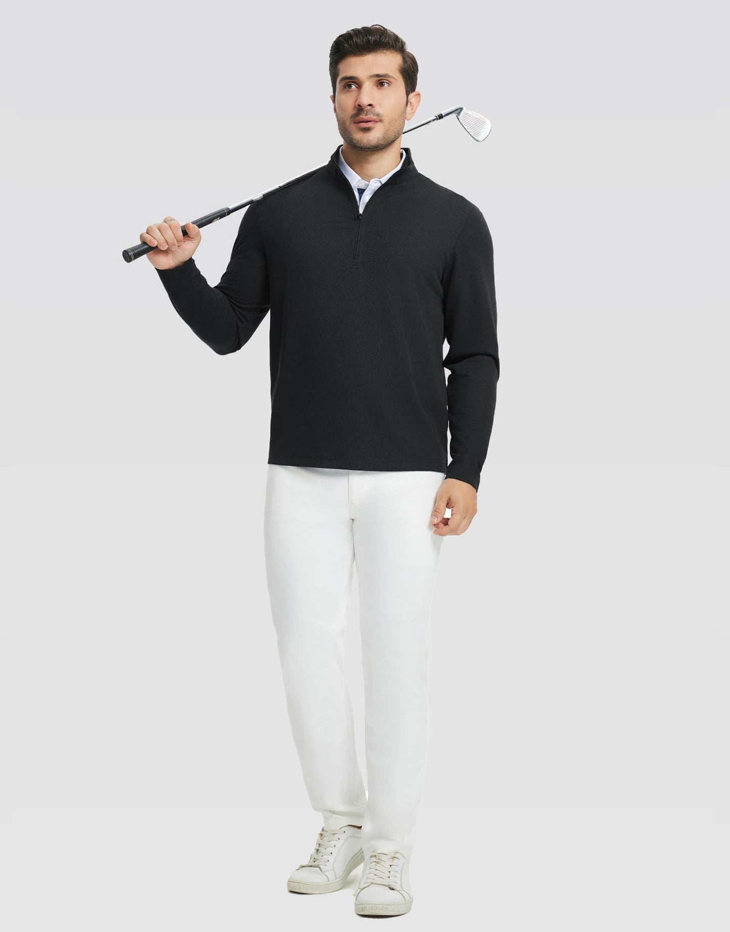 Rouen Mens Quarter Zip Pullover Performance Solid Casual Golf Long Sleeve Half Zip Pullover Sweatshirts for Men Black