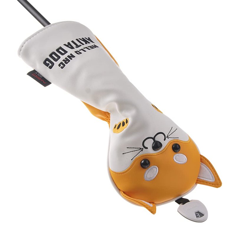 GOOACTION Golf Club Head Cover with Akita Dog Creative Cartoon Animal Pattern Synthetic Leather Yellow Golf Clubs Headcovers (B-Fairway Wood)