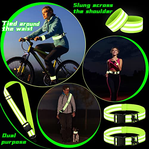 2 Pcs Reflective Sash with 4 Bands Adjustable Visibility Belt Safety Strap, Band for Wrist Arm Ankle Leg Substitute for Reflective Vest Reflective Running Gear (Fluorescent Green)