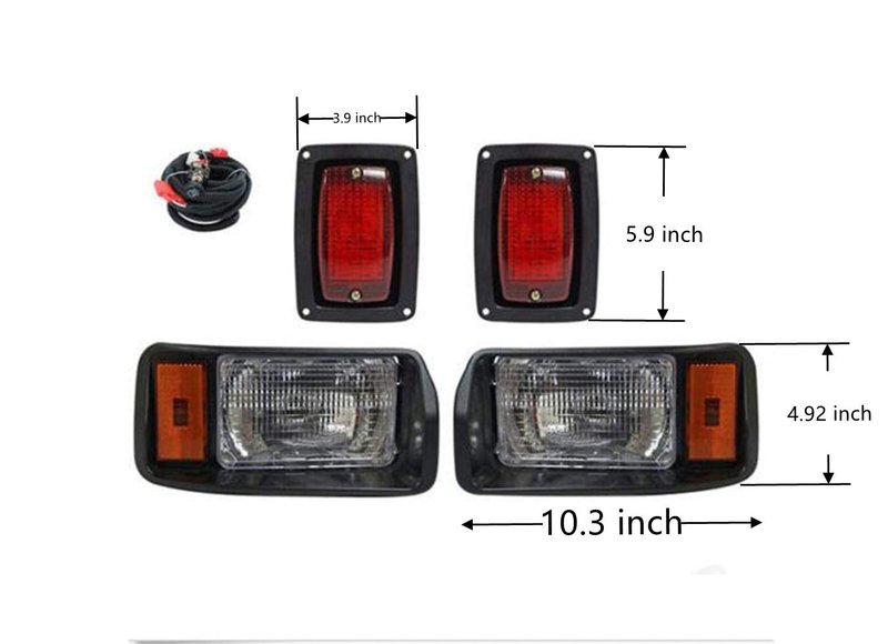 BeAcc Club Car DS Light Kit for 1993-UP Golf Cart Factory Style OEM Basic Headlight & Taillight Kit with Wires Halogen Headlights LED Taillights
