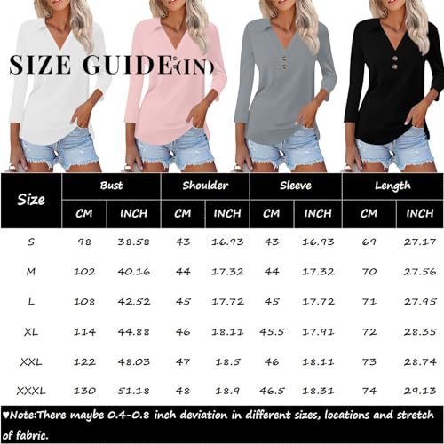 Generic My Orders,Polo Shirts for Women 3/4 Sleeve Button V Neck Polo Plain Business Fashion Cotton Casual Loose Fit Blouse Summer Tops for Women 2024 Trendy Womens and Blouses Tunic (Gray,XX)