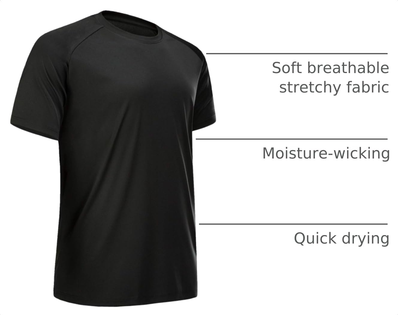 MCPORO Workout Shirts for Men Short Sleeve Quick Dry Athletic Gym Active T Shirt Moisture Wicking Black XX-Large