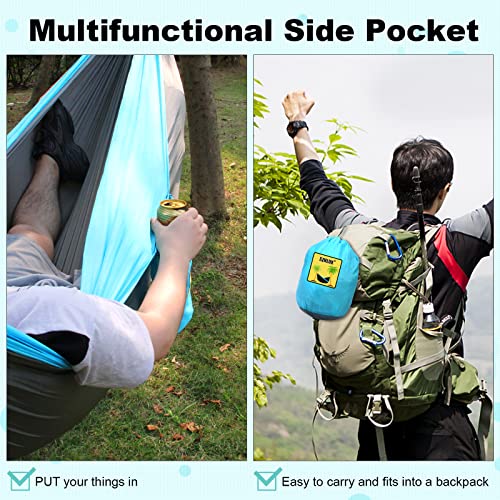 SZHLUX Camping Hammock Double & Single Portable Hammocks with 2 Tree Straps and Attached Carry Bag,Great for Outdoor,Indoor,Beach,Camping,Light Grey / Sky Blue