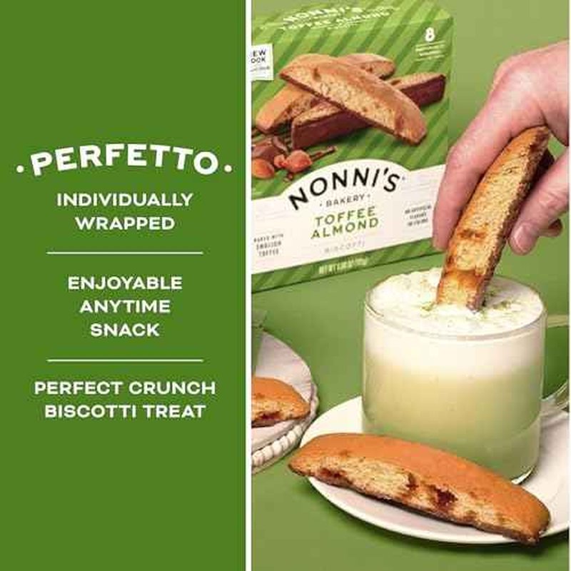 Nonni's Toffee Almond Biscotti Italian Cookies - 3 Boxes Biscotti Cookies w/English Toffee Bits - Biscotti Individually Wrapped Cookies Dipped in Milk Chocolate w/Almond Toffee Candy Bits - 6.88 oz