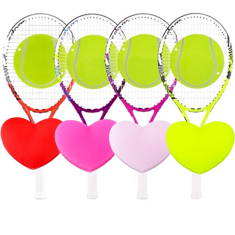DQITJ 8 Pack Tennis Racquet Dampeners, Heart Shape Rubber Tennis Racket Damper Shock Absorber, Tennis Vibration Dampener with 4 Colors