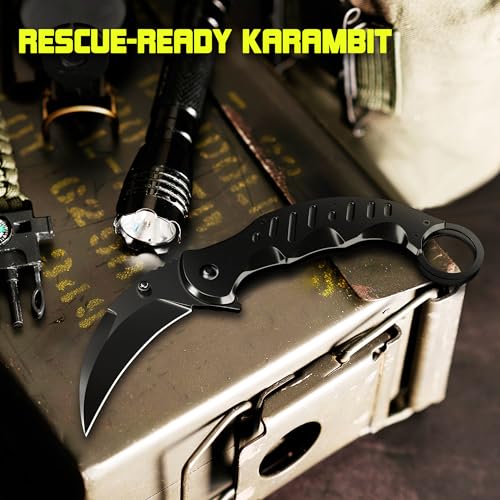 Spring Assisted Karambit Knife - Tactical Karambit Folding Knife - Pocket & Folding Knife - Military Sharp Tiger Claw Knives - Best Combat for Hunting Camping EDC for Men - Birthday Mens Gifts X-42