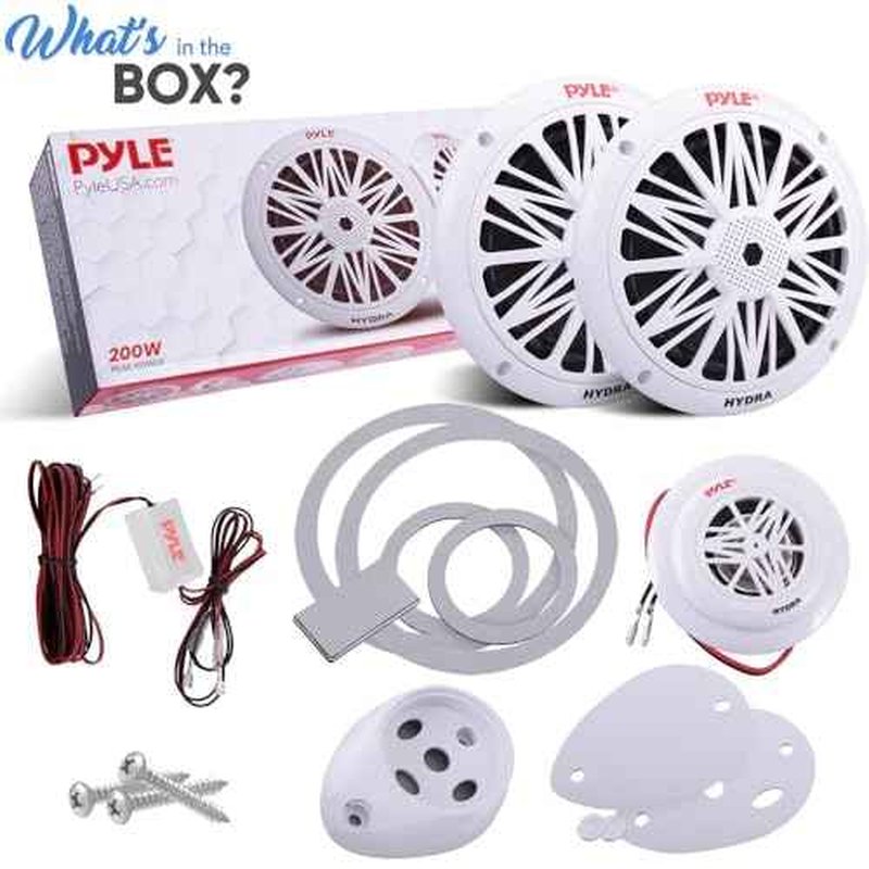 Pyle 200 Watt Marine Speaker System - Weather Resistant Dual 2 Way 6.5 Inch Outdoor Stereo Audio Sound Speakers w/ 85Hz-6kHz Frequency Response, Heavy Duty 8oz Magnet Structure (White, Pair)