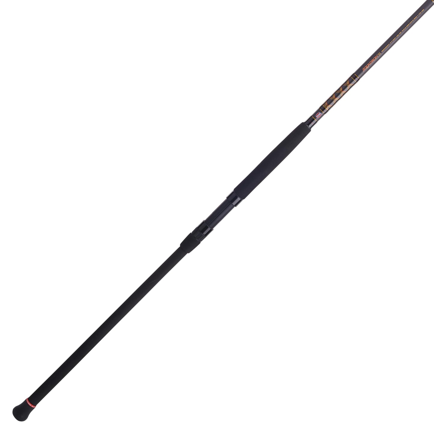 PENN Squadron III 12’ Surf Spinning Fishing Rod; 2-Piece, 20-40lb Line Rating, Heavy Rod Power, Moderate Fast Action, 4-8 oz. Lure Rating, Titanium/Red/Gold