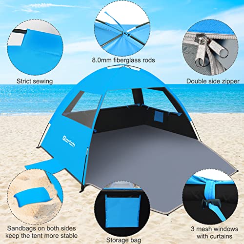 Gorich Beach Tent Sun Shelter for 3/4-5/6-7/8-10 Person with UPF 50＋ UV Protection, Lightweight & Easy Setup Beach Shade Canopy, Portable Beach Shade Tent Beach Cabana