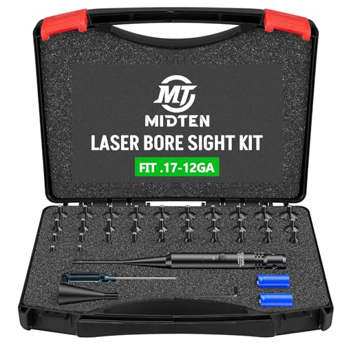 MidTen Laser Bore Sight Kit with Button Switch, Professional Green Laser Bore Sighter with 32 Adapters for 0.17 to 12GA Calibers, Powerful Hunting Equipment