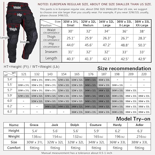 IDOGEAR Men's G3 Combat Pants with Knee Pads Multi Camouflage Trousers Airsoft Hunting Paintball Tactical Outdoor Pants (Black,30W x 31L)