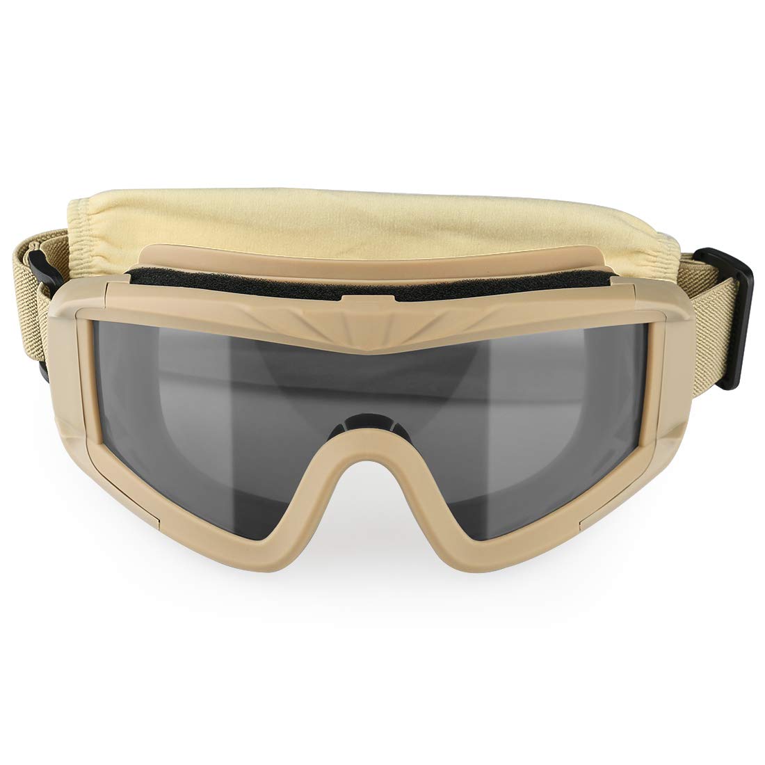 xaegistac Airsoft Goggles, Tactical Safety Goggles Anti Fog Military Eyewear with 3 Interchangable Lens for Paintball Riding Shooting Hunting Cycling (Khaki)