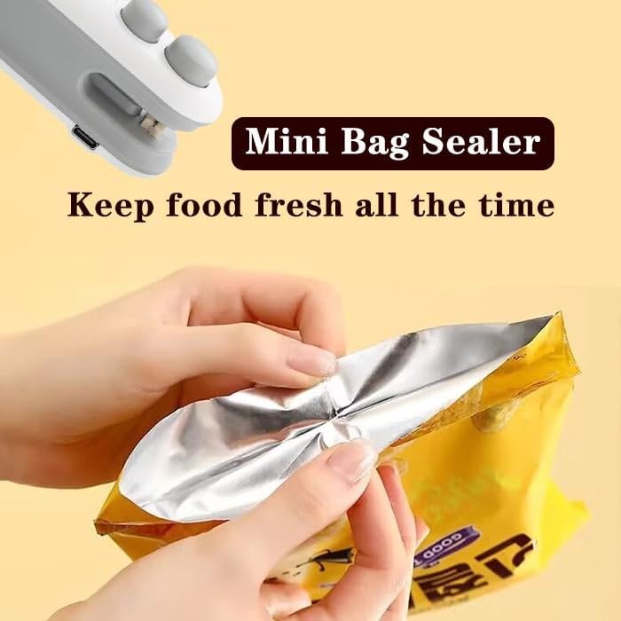 Mini Bag Sealer, 2024 New 2 in 1 Usb Rechargeable Chip Bag Sealer Heat Seal, Portable Handheld Rechargeable Vacuum Food Sealer Bag Sealing Machine for Snacks Chips Fresh Storage (White+Blue)