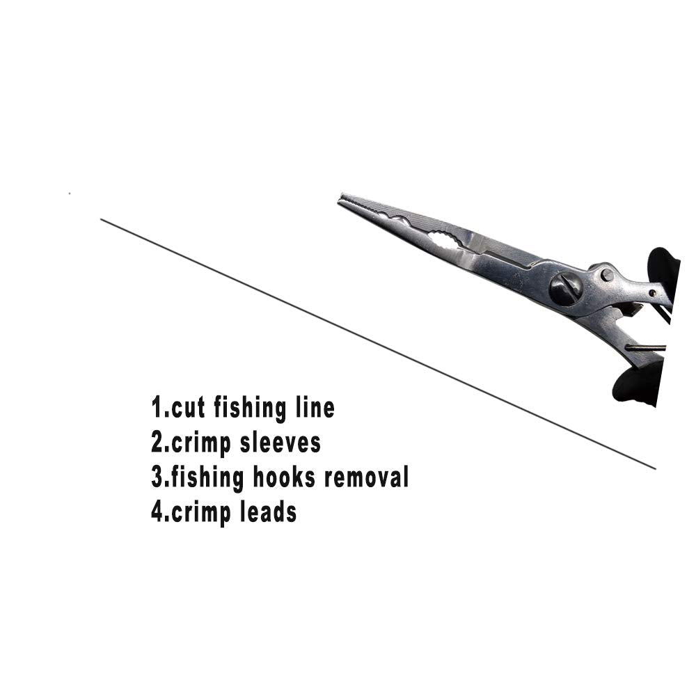 Amoygoog Stainless Steel Fishing Pliers - Needle Nose Plier for Cutting Fishing Line, Multitool Pliers with Sheath and Telescopic Lanyard | Fishing Tools