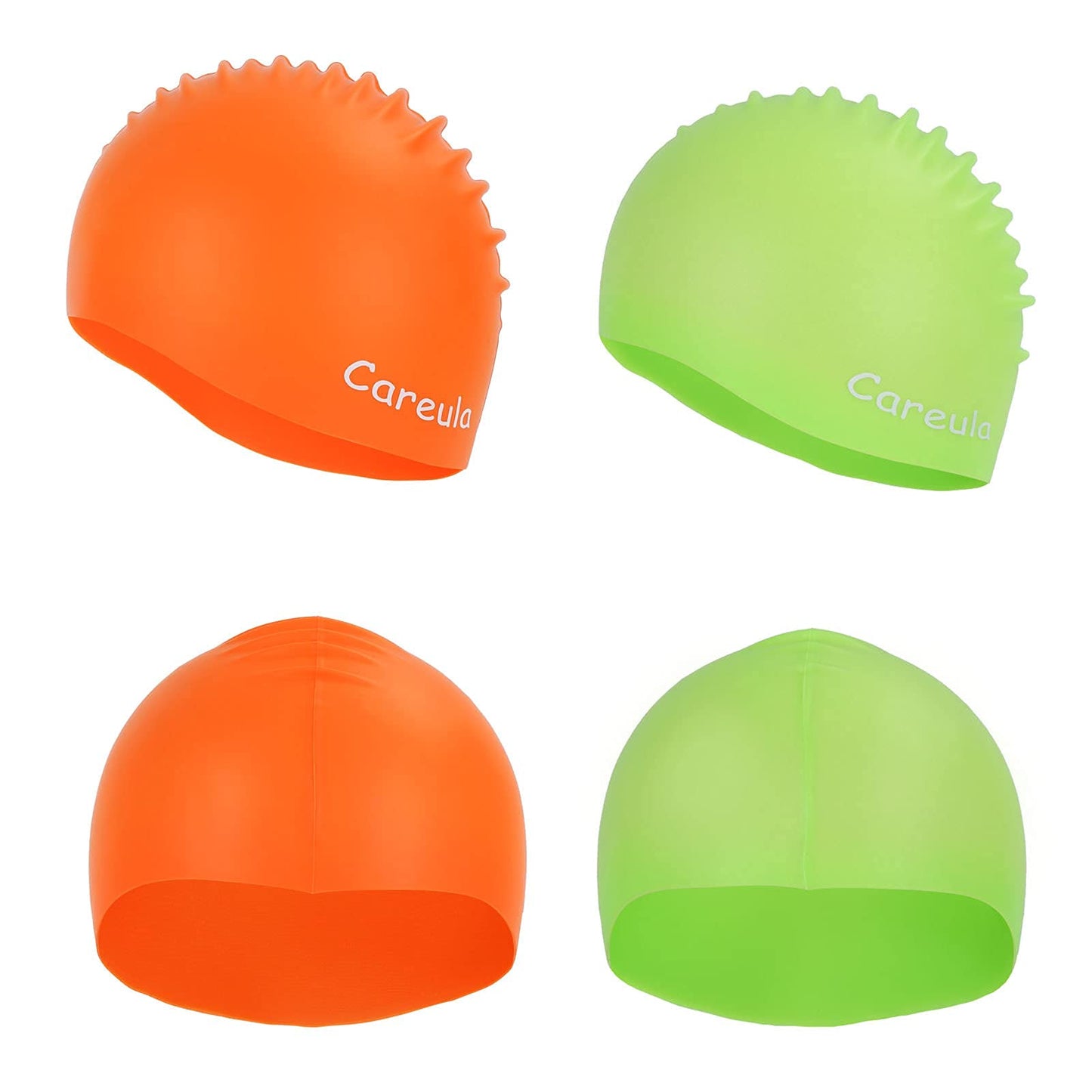 Swim Cap, 2 Pack Durable Silicone Swimming Caps for Kids Girls Boys Youths (Age 2-12), Soft 3D Ergonomic Waterproof Kids Swim Caps, Comfortable Fit for Long Hair and Short Hair