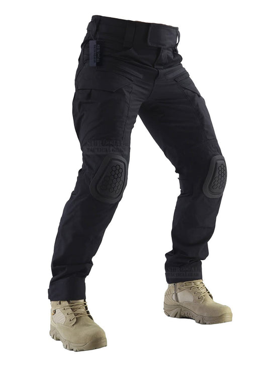 ZAPT Combat Pants Men's Airsoft Paintball Tactical Pants with Knee Pads Hunting Camouflage Military Trousers (S, Black)