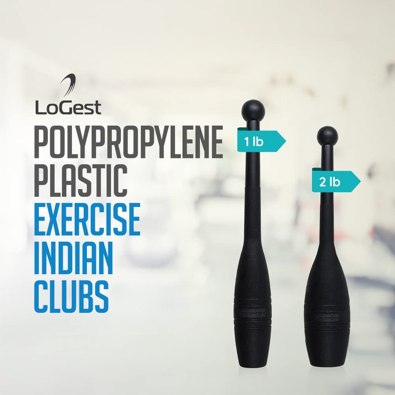 Logest Mace Exercise Club - Heavy Duty Plastic Indian Clubs Available in 1 LB and 2 LB Set of 2 Perfect for Strength Training Rehabilitation Improves Grip Full Body Workout Mace Clubs (2LB Set of 2 - 2LB Each Club)