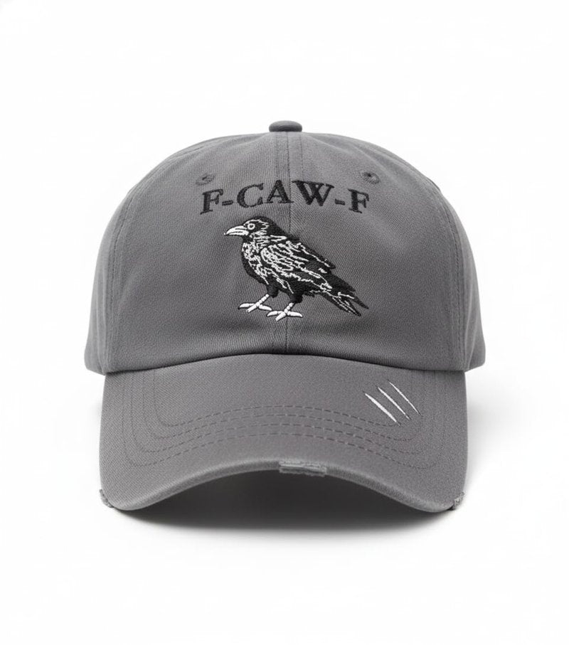 F-Caw-F Crow Hat,Adjustable Vintage Raven Embroidered Baseball Cap,for Men and Women (Light Gray)