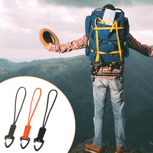 3 Pack Paracord Lanyard with Triangle Carabiner Clip ? Durable Rope Keychain for Keys, Backpack, Outdoor Survival, Camping & Gear (Black, Army Green, Orange)