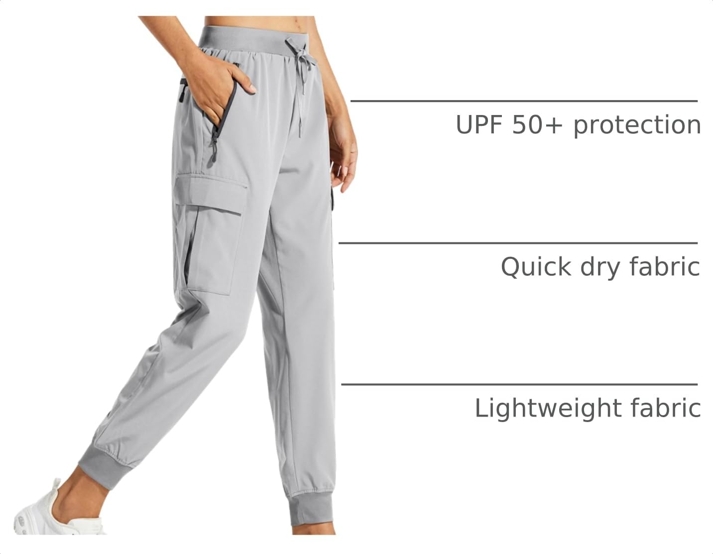 Libin Women's Hiking Cargo Pants Quick Dry Joggers Travel, Light Gray XXL