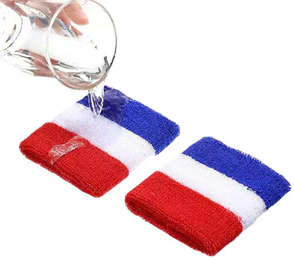 LINGXINXIN Sweatbands Sports Wristbands for Kids and Women - 3 inch Elastic Athletic Wrist Bands for Tennis, Basketball, Running, Working Out (Red, White and Blue)