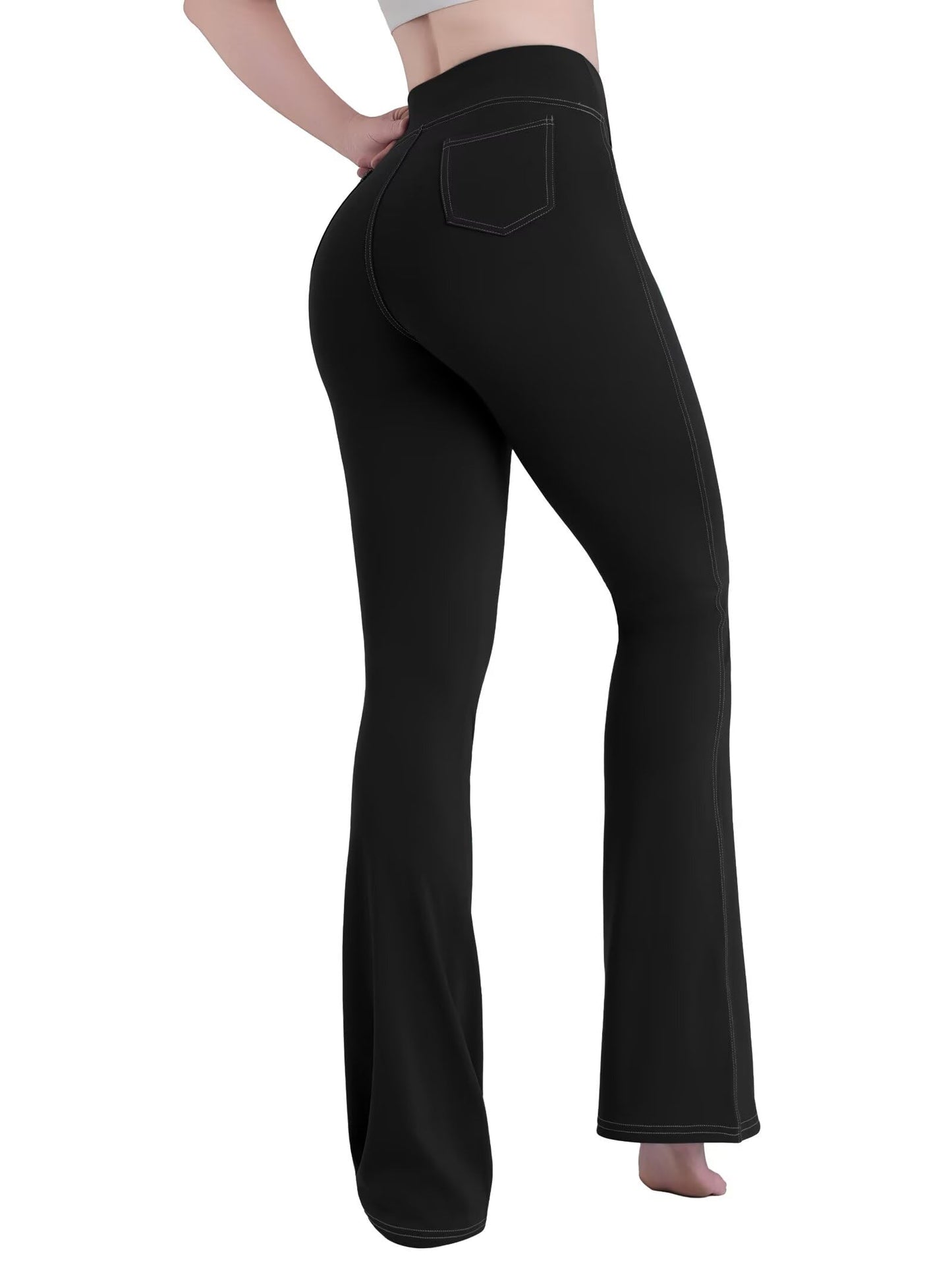 Sunzel Flare Leggings for Women High Waist Workout Leggings with Pockets Tummy Control Wide Leg Flared Yoga Pants 32" Black Large