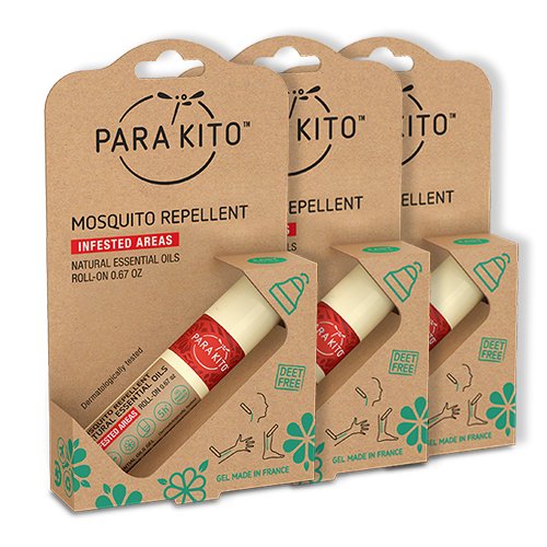 PARAKITO Roll-on Gel Mosquito Repellent for Kids & Adults | w/Vitamin E & Citronella Oil | Travel Size Insect Repellent for Hiking & Camping Accessories | DEET-Free Protection (0.67 oz) 3 Pack