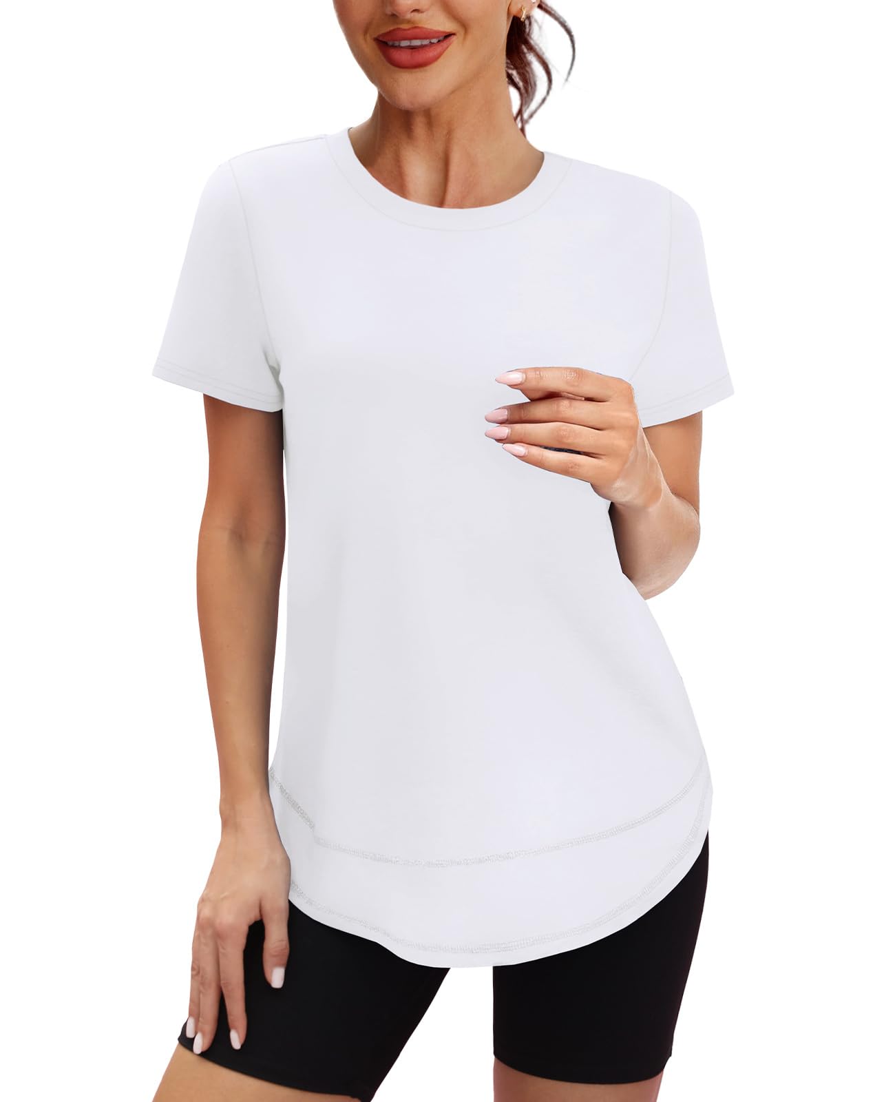 Spring Summer Tops for Women Short Sleeve Hiking Shirts Athleisure Golf Shirt Beach Fashion Curved Hem Loose Fit Blue XXL