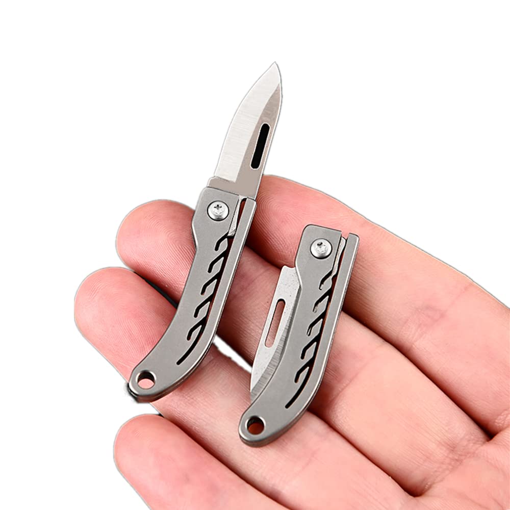 KUNSON Ultra Small Little Folding Pocket Titanium Knife, D2 Steel Blade Titanium Alloy Handle, Mini EDC Portable Knife, Ultra Durable and Lightweight (Titanium natural color)