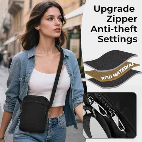 Crossbody Bag Sling Bag for Men Women Anti Theft RFID, Small Shoulder Chest Bags with Zipper Lock