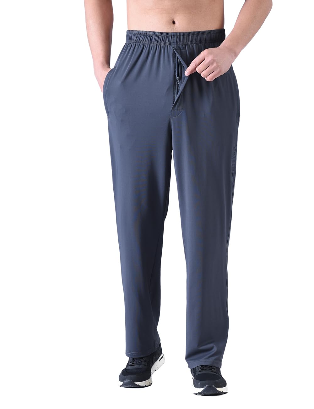 Zoulee New Men's Front Zipper Fly Open-Bottom Sweatpants Jogger Pants Dark Grey L