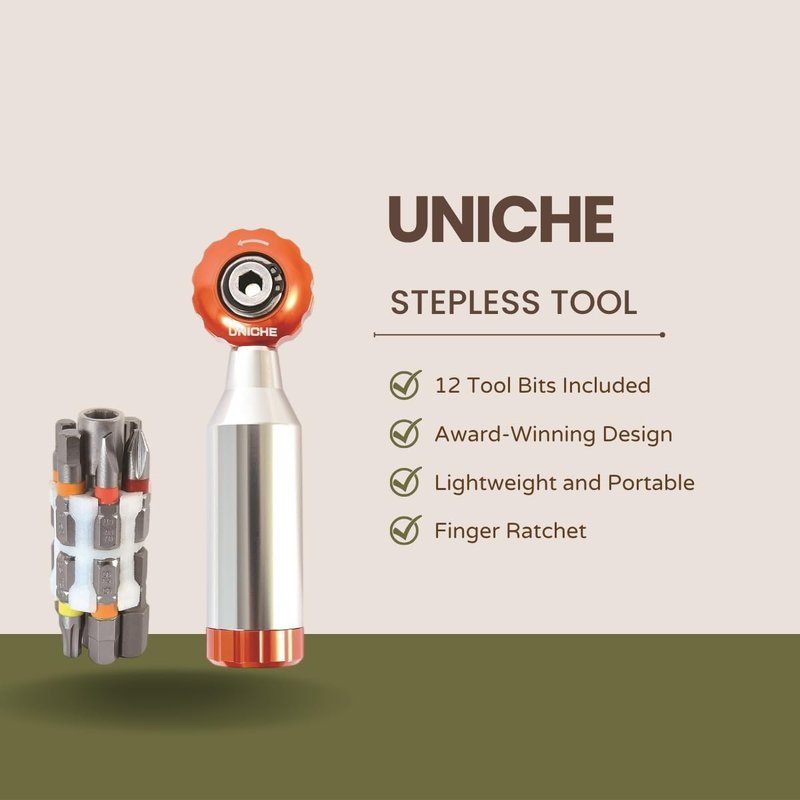 UNICHE Stepless Bike Tool Kit with Finger Ratchet, 12 in 1 Bike Multitool, Portable and Compact Bicycle Repair Kit, Maintenance Tool For Bike, Motorcycle, Home, and DIY (Silver)