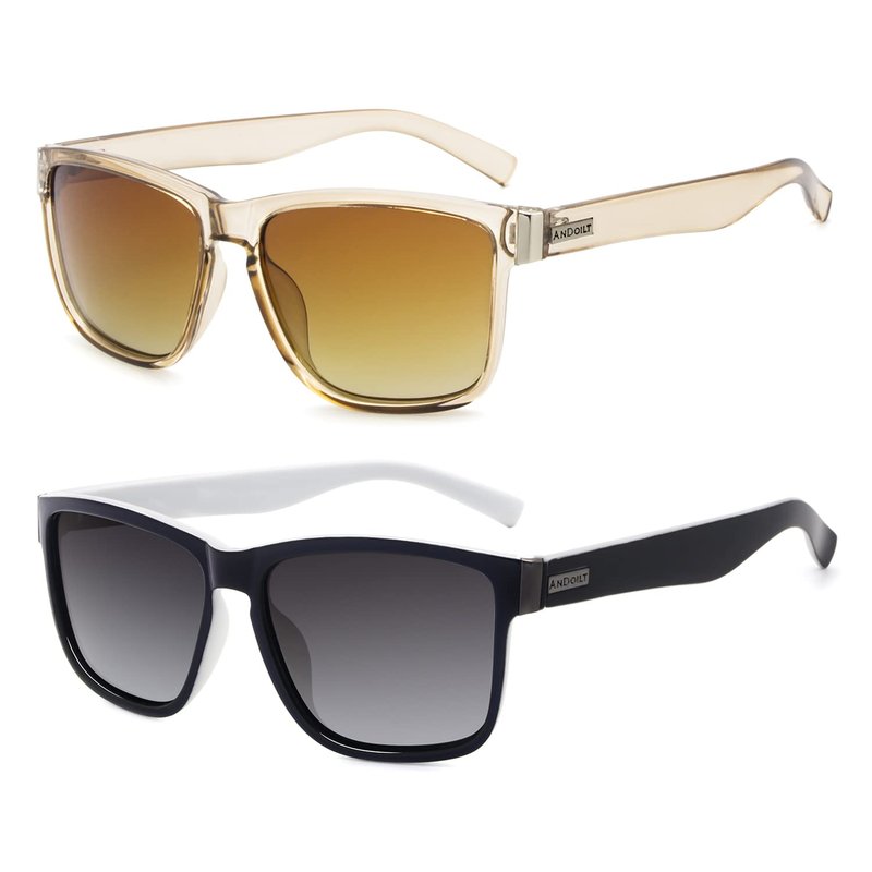ANDOILT Sport Polarized Square Sunglasses (A7-3pcs-Grey Lens + Champagne + Coffee Lens)