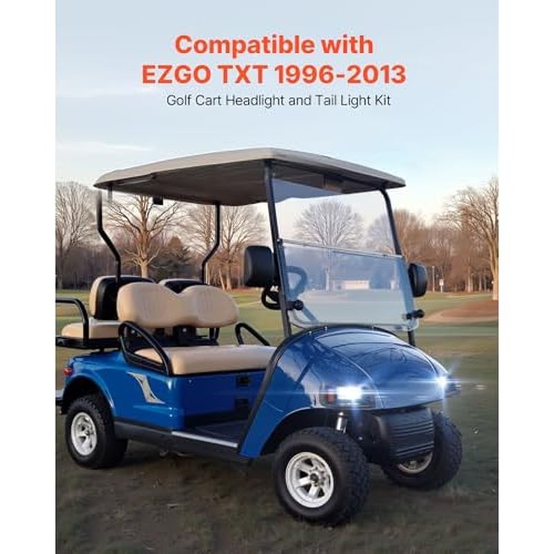 VEVOR Golf Cart Light Kit, 12 Volt, LED Headlight and Tail Light Kit with Wiring Harness, Switch, Zip Ties, ABS Housing, High-Brightness, Waterproof and Dustproof, Fit for EZGO TXT 1996-2013 Models